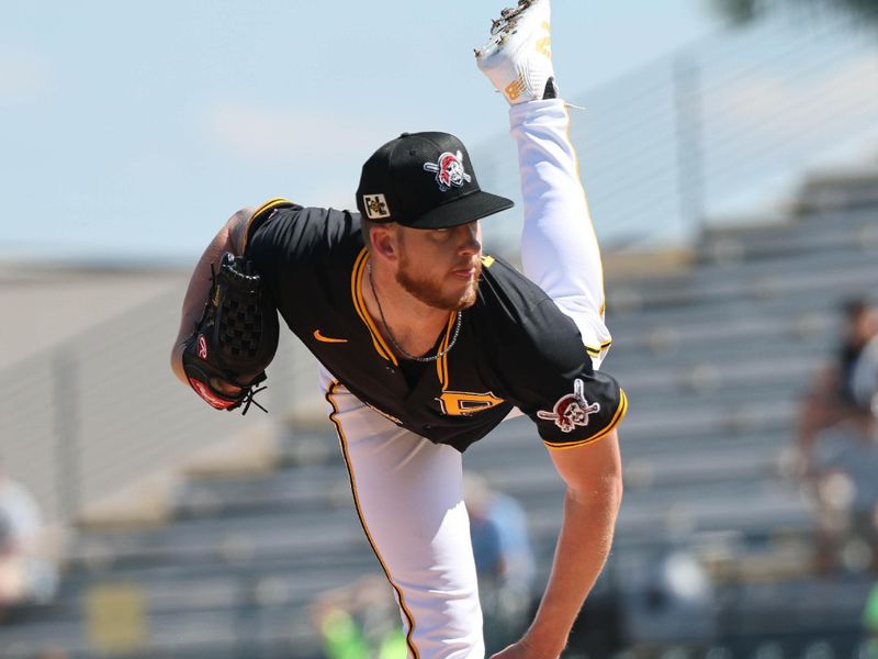 Feb 26, 2025; Bradenton, Florida, USA; Pittsburgh Pirates starting pitcher Bailey Falter (6) throws a pitch against the Baltimore Orioles ]during the first inning at LECOM Park. Mandatory Credit: Kim Klement Neitzel-Imagn Images