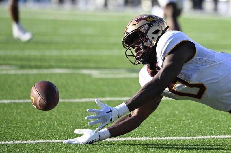 Sep 16, 2023; Chapel Hill, North Carolina, USA;  Minnesota Golden Gophers wide receiver Le'Meke Brockington (0) is unable to make a catch in the third quarter at Kenan Memorial Stadium. Mandatory Credit: Bob Donnan-USA TODAY Sports