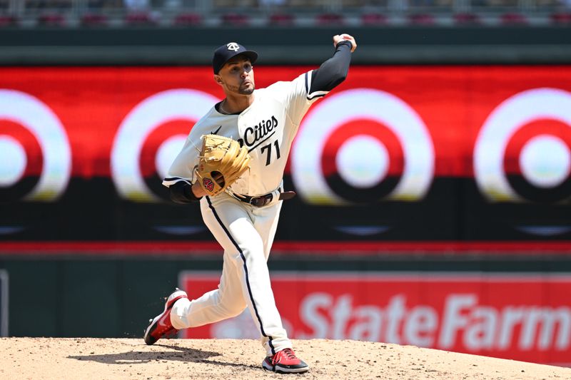 Jul 9, 2023; Minneapolis, Minnesota, USA; Minnesota Twins relief pitcher Jovani Moran (71) throws a pitch against the Baltimore Orioles during the fifth inning at Target Field. Mandatory Credit: Jeffrey Becker-USA TODAY Sports