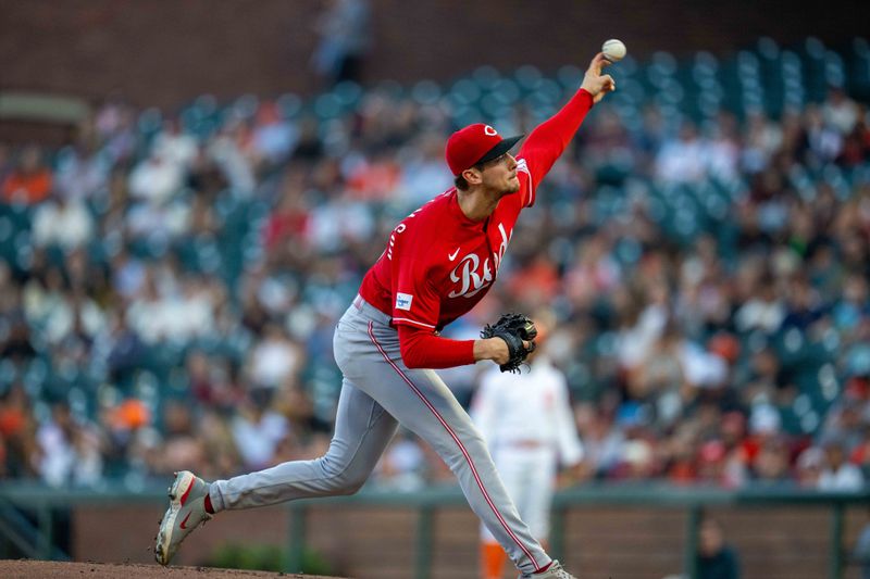 Aug 29, 2023; San Francisco, California, USA;  Cincinnati Reds starting pitcher Brandon Williamson (55) delivers a pitch against the San Francisco Giants during the first inning at Oracle Park. Mandatory Credit: Neville E. Guard-USA TODAY Sports