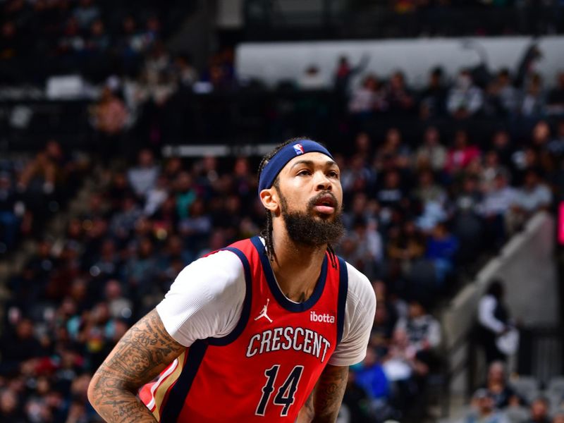 SAN ANTONIO, TX - FEBRUARY 2: Brandon Ingram #14 of the New Orleans Pelicans shoots a free throw during the game against the San Antonio Spurs on February 2, 2024 at the Frost Bank Center in San Antonio, Texas. NOTE TO USER: User expressly acknowledges and agrees that, by downloading and or using this photograph, user is consenting to the terms and conditions of the Getty Images License Agreement. Mandatory Copyright Notice: Copyright 2024 NBAE (Photos by Barry Gossage/NBAE via Getty Images)