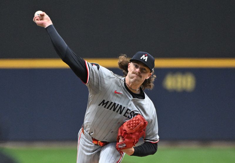 Apr 3, 2024; Milwaukee, Wisconsin, USA; Minnesota Twins starting pitcher Chris Paddack (20) delivers a pitch against the Milwaukee Brewers in the first inning at American Family Field. Mandatory Credit: Michael McLoone-USA TODAY Sports