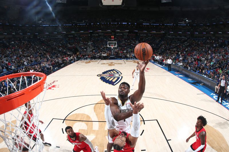 NEW ORLEANS, LA - FEBRUARY 22: Zion Williamson #1 of the New Orleans Pelicans shoots the ball during the game against the Houston Rockets on February 22, 2024 at the Smoothie King Center in New Orleans, Louisiana. NOTE TO USER: User expressly acknowledges and agrees that, by downloading and or using this Photograph, user is consenting to the terms and conditions of the Getty Images License Agreement. Mandatory Copyright Notice: Copyright 2024 NBAE (Photo by Layne Murdoch Jr./NBAE via Getty Images)