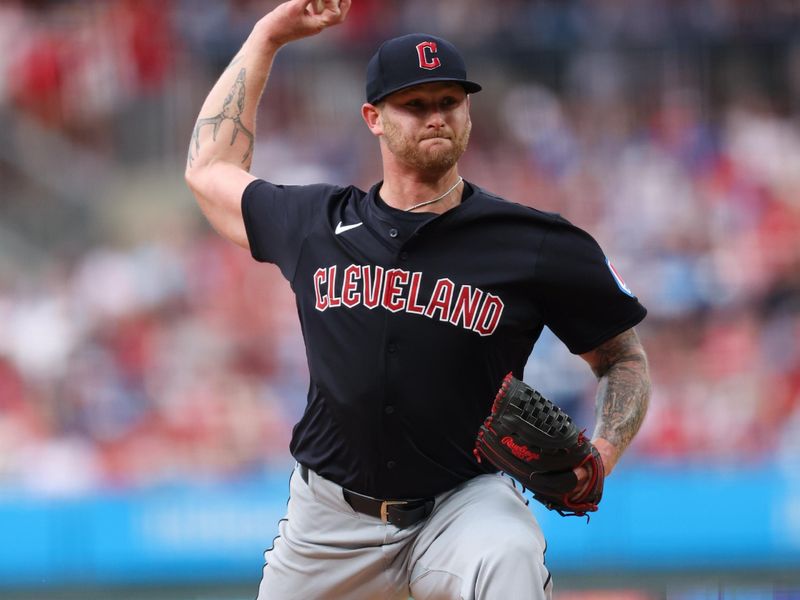 Jul 26, 2024; Philadelphia, Pennsylvania, USA; Cleveland Guardians pitcher Ben Lively (39) throws a pitch during the second inning against the Philadelphia Phillies at Citizens Bank Park. Mandatory Credit: Bill Streicher-USA TODAY Sports