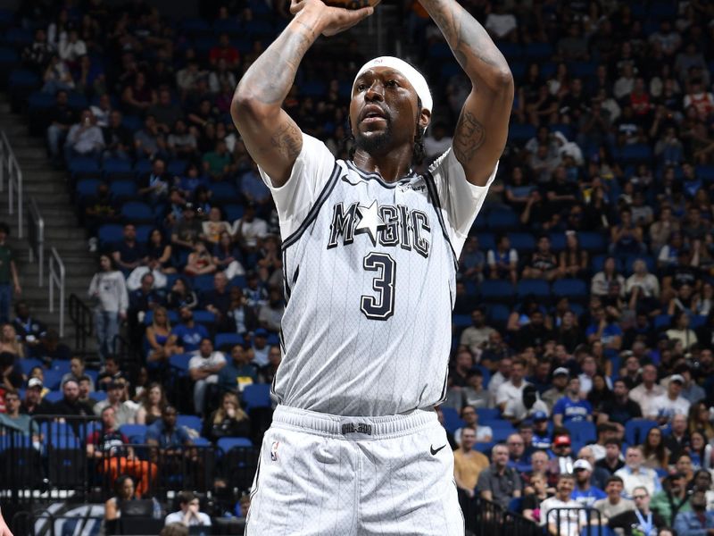 ORLANDO, FL - FEBRUARY 10: Kentavious Caldwell-Pope #3 of the Orlando Magic shoots a free throw during the game against the Atlanta Hawks on February 10, 2025 at Kia Center in Orlando, Florida. NOTE TO USER: User expressly acknowledges and agrees that, by downloading and or using this photograph, User is consenting to the terms and conditions of the Getty Images License Agreement. Mandatory Copyright Notice: Copyright 2025 NBAE (Photo by Fernando Medina/NBAE via Getty Images)