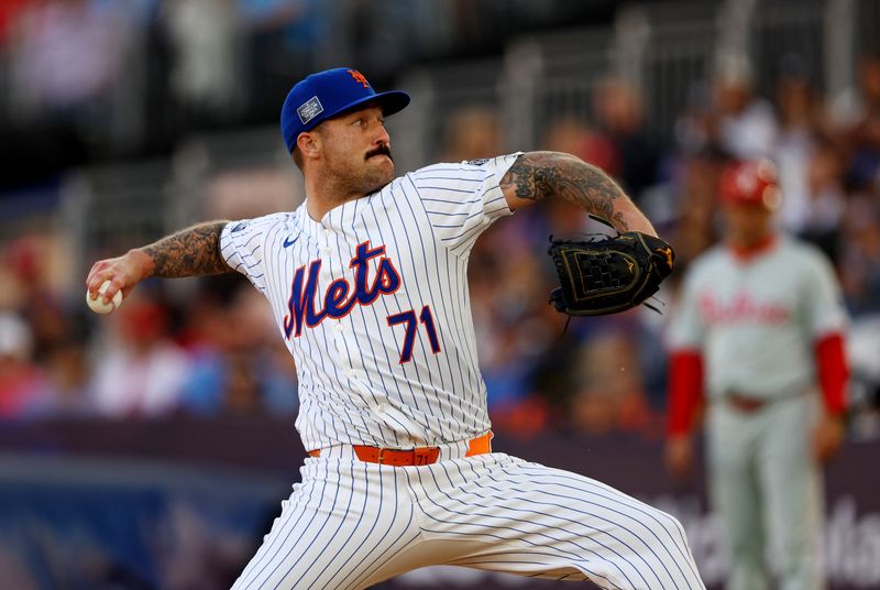 [US, Mexico & Canada customers only] June 8, 2024; London, UNITED KINGDOM; New York Mets pitcher Sean Reid-Foley in action against the Philadelphia Phillies during a London Series baseball game at Queen Elizabeth Olympic Park. Mandatory Credit: Matthew Childs/Reuters via USA TODAY Sports