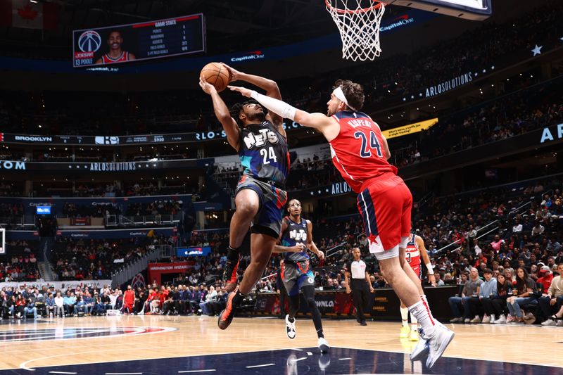 WASHINGTON, DC -? MARCH 27: Cam Thomas #24 of the Brooklyn Nets drives to the basket during the game against the Washington Wizards on March 27, 2024 NBAE at Capital One Arena in Washington, DC. NOTE TO USER: User expressly acknowledges and agrees that, by downloading and or using this Photograph, user is consenting to the terms and conditions of the Getty Images License Agreement. Mandatory Copyright Notice: Copyright 2024 NBAE (Photo by Kenny Giarla/NBAE via Getty Images)