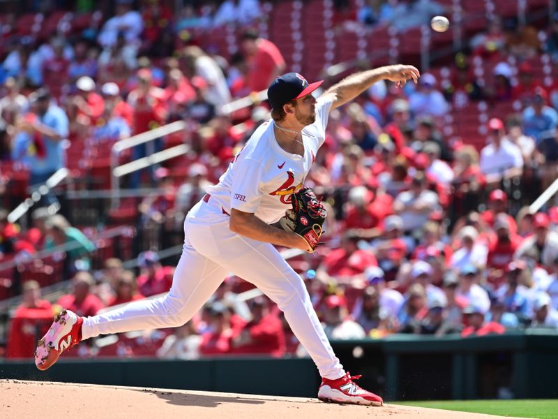 Apr 13, 2025; St. Louis, Missouri, USA; St. Louis Cardinals pitcher Matthew Liberatore (52) throws in the first inning against the Philadelphia Phillies at Busch Stadium. Mandatory Credit: Tim Vizer-Imagn Images