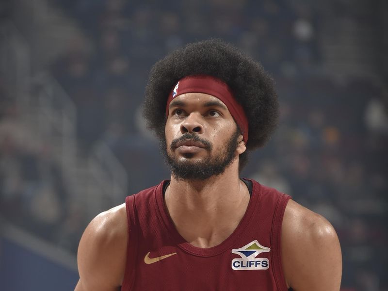 CLEVELAND, OH - JANUARY 30: Jarrett Allen #31 of the Cleveland Cavaliers handles the ball during the game against the Atlanta Hawks on January 30, 2025 at Rocket Mortgage FieldHouse in Cleveland, Ohio. NOTE TO USER: User expressly acknowledges and agrees that, by downloading and/or using this Photograph, user is consenting to the terms and conditions of the Getty Images License Agreement. Mandatory Copyright Notice: Copyright 2025 NBAE (Photo by David Liam Kyle/NBAE via Getty Images)