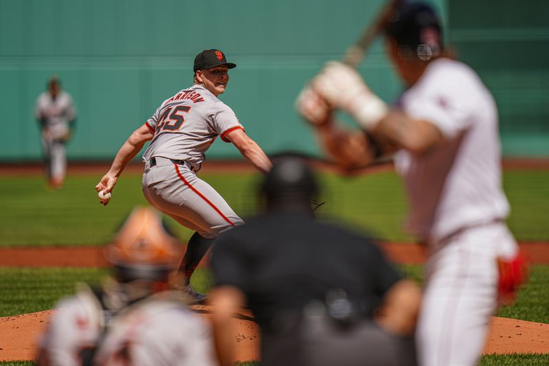 May 2, 2024; Boston, Massachusetts, USA; San Francisco Giants pitcher Kyle Harrison (45) throws a pitch against the Boston Red Sox in the first inning at Fenway Park. Mandatory Credit: David Butler II-USA TODAY Sports