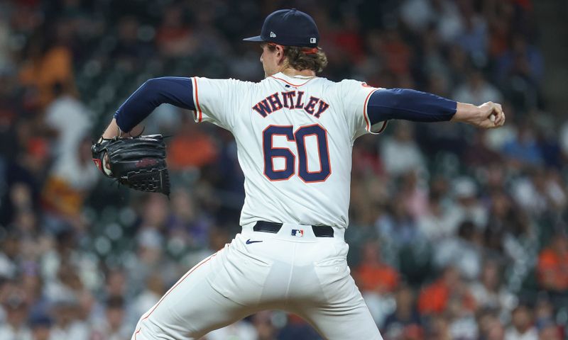 Apr 16, 2024; Houston, Texas, USA; Houston Astros relief pitcher Forrest Whitley (60) delivers a pitch during the ninth inning against the Atlanta Braves at Minute Maid Park. Mandatory Credit: Troy Taormina-USA TODAY Sports