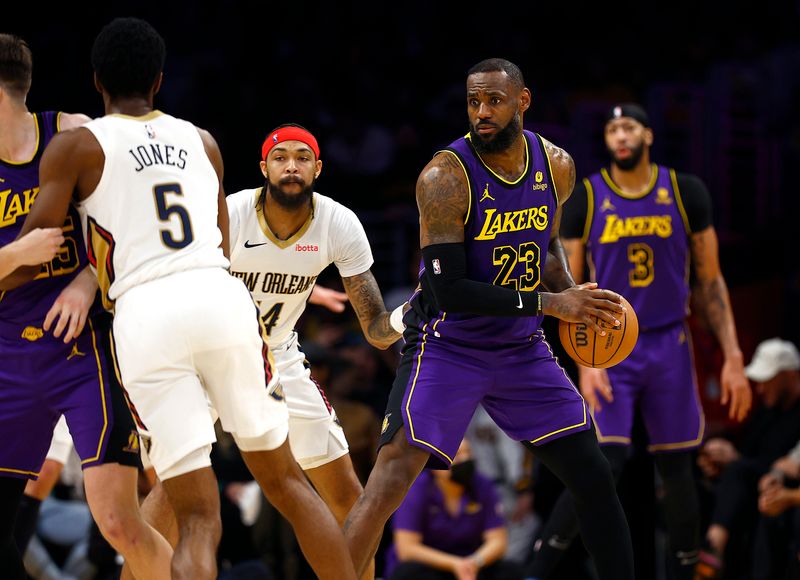 LOS ANGELES, CALIFORNIA - FEBRUARY 09:  LeBron James #23 of the Los Angeles Lakers in the second half at Crypto.com Arena on February 09, 2024 in Los Angeles, California.  NOTE TO USER: User expressly acknowledges and agrees that, by downloading and/or using this photograph, user is consenting to the terms and conditions of the Getty Images License Agreement.  (Photo by Ronald Martinez/Getty Images)