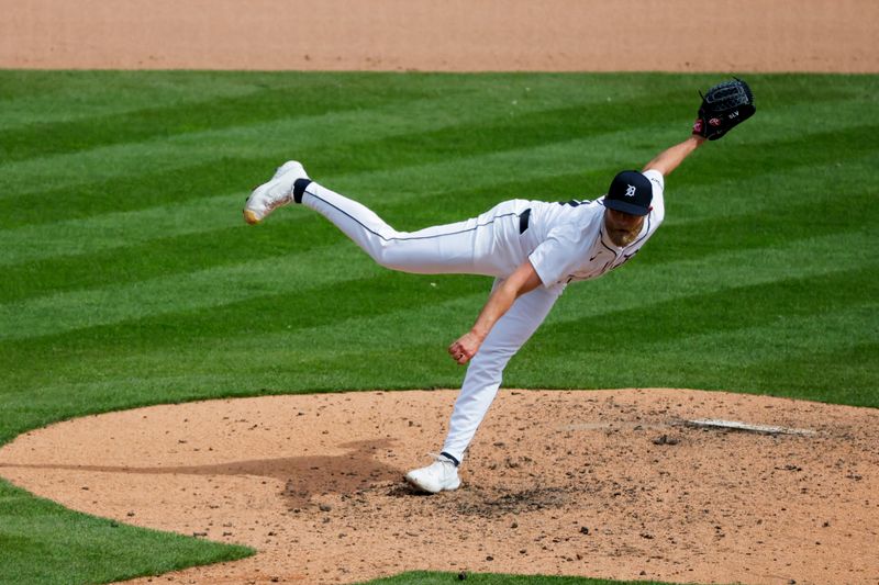 Apr 6, 2024; Detroit, Michigan, USA;  Detroit Tigers relief pitcher Will Vest (19) pitches in the ninth inning against the Oakland Athletics at Comerica Park. Mandatory Credit: Rick Osentoski-USA TODAY Sports