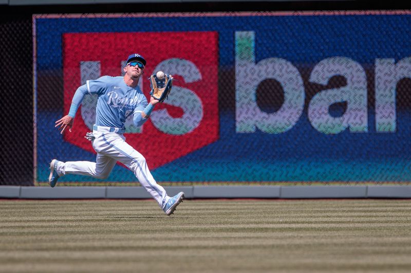 Jun 3, 2023; Kansas City, Missouri, USA;  Kansas City Royals center fielder Drew Waters (6) runs after a fly ball during the first inning against the Colorado Rockies at Kauffman Stadium. Mandatory Credit: William Purnell-USA TODAY Sports