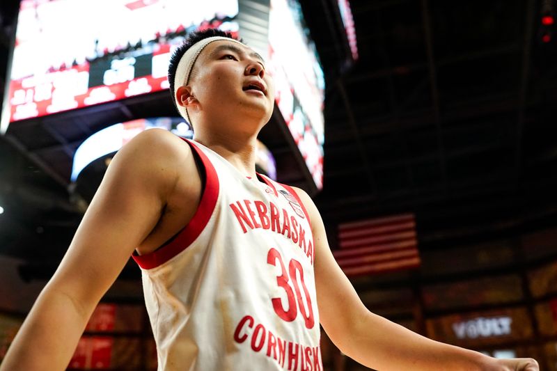 Jan 3, 2024; Lincoln, Nebraska, USA; Nebraska Cornhuskers guard Keisei Tominaga (30) walks off the court against the Indiana Hoosiers during the second half at Pinnacle Bank Arena. Mandatory Credit: Dylan Widger-USA TODAY Sports