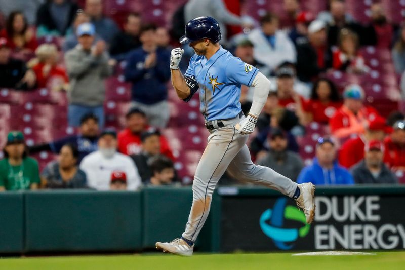 Apr 18, 2023; Cincinnati, Ohio, USA; Tampa Bay Rays second baseman Taylor Walls (6) runs the bases after hitting a solo home run in the sixth inning against the Cincinnati Reds at Great American Ball Park. Mandatory Credit: Katie Stratman-USA TODAY Sports