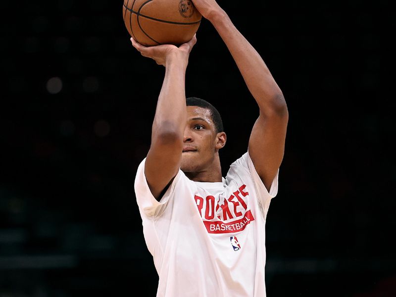 HOUSTON, TEXAS - JANUARY 23: Jabari Smith Jr. #1 of the Houston Rockets warms up before playing the Minnesota Timberwolves at Toyota Center on January 23, 2023 in Houston, Texas.  NOTE TO USER: User expressly acknowledges and agrees that, by downloading and or using this photograph, User is consenting to the terms and conditions of the Getty Images License Agreement. (Photo by Bob Levey/Getty Images)