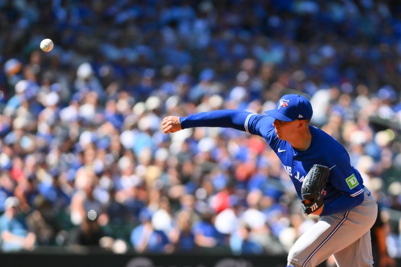 Jul 6, 2024; Seattle, Washington, USA; Toronto Blue Jays relief pitcher Chad Green (57) pitches to the Seattle Mariners during the eighth inning at T-Mobile Park. Mandatory Credit: Steven Bisig-USA TODAY Sports