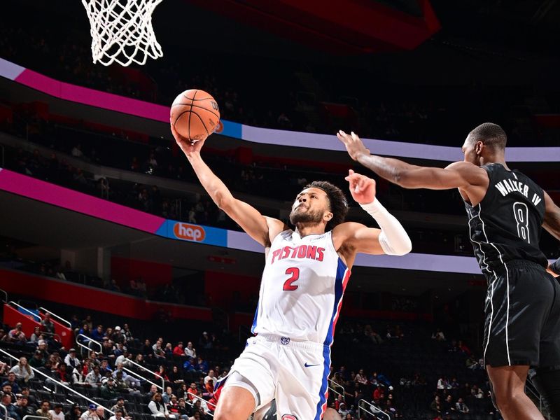 DETROIT, MI - MARCH 7: (EDITORS NOTE: Sequence 1 of 2) Cade Cunningham #2 of the Detroit Pistons dunks the ball during the game against the Brooklyn Nets on March 7, 2024 at Little Caesars Arena in Detroit, Michigan. NOTE TO USER: User expressly acknowledges and agrees that, by downloading and/or using this photograph, User is consenting to the terms and conditions of the Getty Images License Agreement. Mandatory Copyright Notice: Copyright 2024 NBAE (Photo by Chris Schwegler/NBAE via Getty Images)