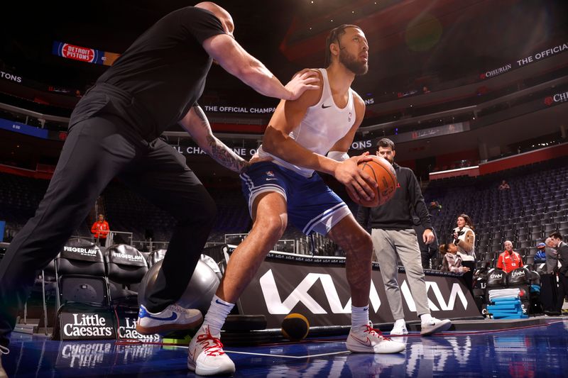 DETROIT, MI - OCTOBER 16: Cade Cunningham #2 of the Detroit Pistons warms up before the game against the Cleveland Cavaliers on October 16, 2024 at Little Caesars Arena in Detroit, Michigan. NOTE TO USER: User expressly acknowledges and agrees that, by downloading and/or using this photograph, User is consenting to the terms and conditions of the Getty Images License Agreement. Mandatory Copyright Notice: Copyright 2024 NBAE (Photo by Brian Sevald/NBAE via Getty Images)