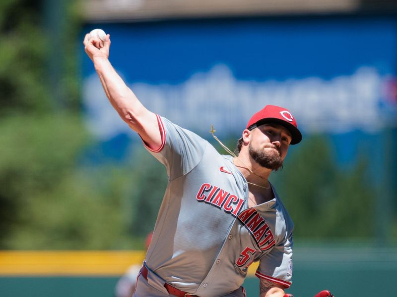 Jun 5, 2024; Denver, Colorado, USA; Cincinnati Reds starting pitcher Graham Ashcraft (51) delivers a pitch against the Colorado Rockies during the first inning at Coors Field. Mandatory Credit: Andrew Wevers-USA TODAY Sports