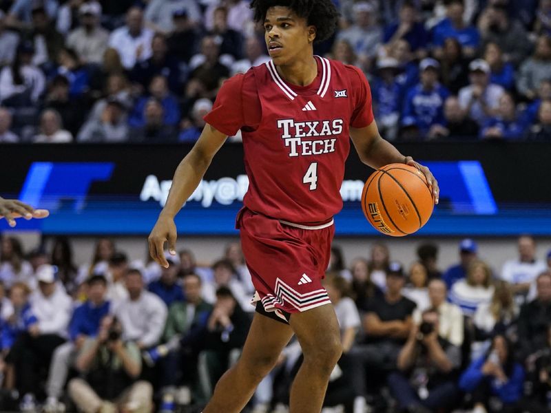 Mar 7, 2026; Provo, Utah, USA; Texas Tech Red Raiders guard Christian Anderson (4) dribbles the ball during the second half against the BYU Cougars at Marriott Center. Mandatory Credit: Aaron Baker-Imagn Images 