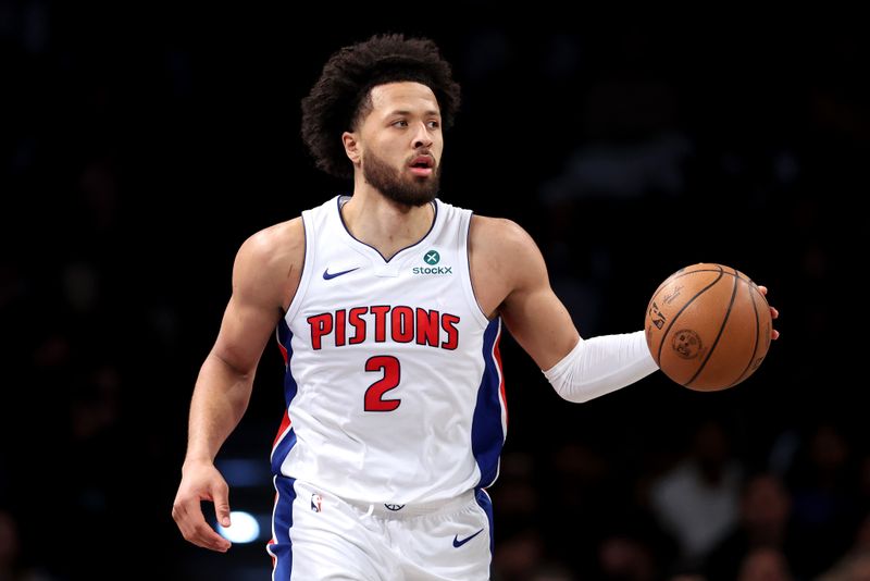 NEW YORK, NEW YORK - JANUARY 08: Cade Cunningham #2 of the Detroit Pistons in action against the Brooklyn Nets at Barclays Center on January 08, 2025 in the Brooklyn borough of New York City. NOTE TO USER: User expressly acknowledges and agrees that, by downloading and or using this photograph, user is consenting to the terms and conditions of the Getty Images License Agreement.  (Photo by Luke Hales/Getty Images)