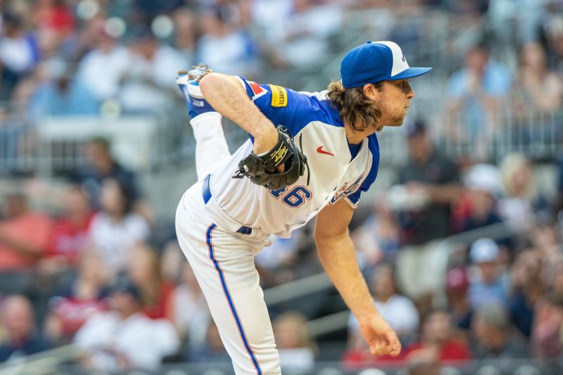 Sep 9, 2023; Cumberland, Georgia, USA; Atlanta Braves Dylan Dodd (46) throws pitch against Pittsburgh Pirates during the first inning  at Truist Park. Mandatory Credit: Jordan Godfree-USA TODAY Sports