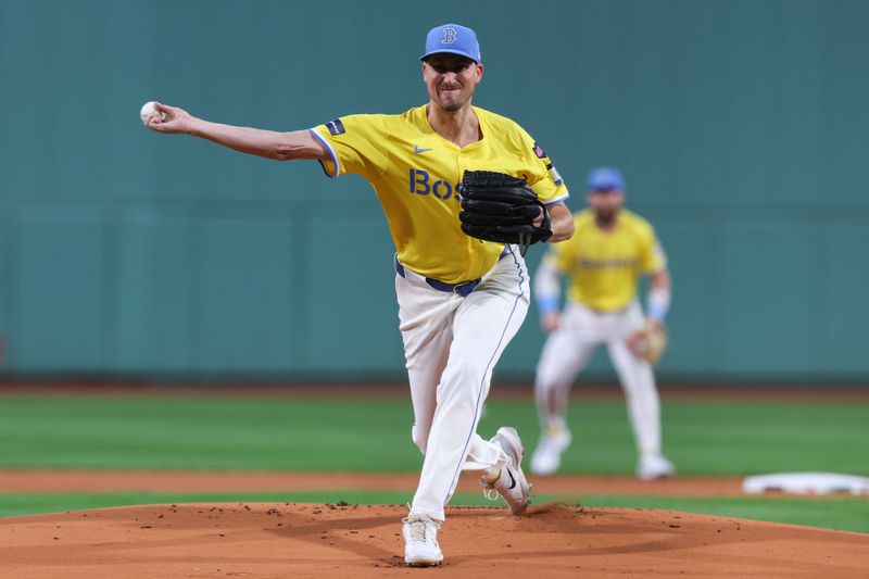 Sep 7, 2024; Boston, Massachusetts, USA; Boston Red Sox starting pitcher Cooper Criswell (64) throws a pitch during the first inning against the Chicago White Sox at Fenway Park. Mandatory Credit: Paul Rutherford-Imagn Images