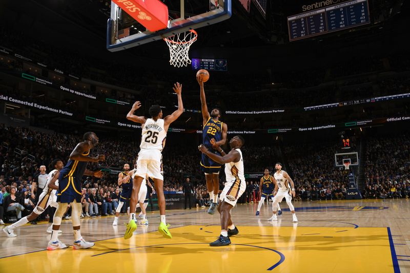 SAN FRANCISCO, CA - APRIL 12:  Andrew Wiggins #22 of the Golden State Warriors goes to the basket during the game on April 12, 2024 at Chase Center in San Francisco, California. NOTE TO USER: User expressly acknowledges and agrees that, by downloading and or using this photograph, user is consenting to the terms and conditions of Getty Images License Agreement. Mandatory Copyright Notice: Copyright 2024 NBAE (Photo by Noah Graham/NBAE via Getty Images)