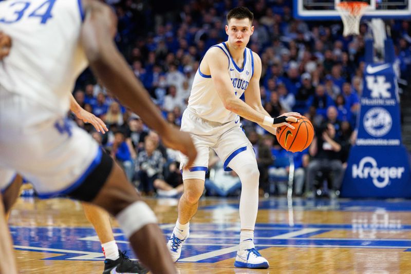 Jan 17, 2023; Lexington, Kentucky, USA; Kentucky Wildcats guard CJ Fredrick (1) passes the ball during the second half against the Georgia Bulldogs at Rupp Arena at Central Bank Center. Mandatory Credit: Jordan Prather-USA TODAY Sports