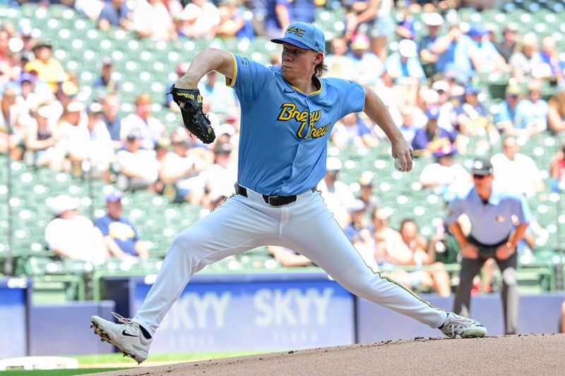 Jul 14, 2024; Milwaukee, Wisconsin, USA; Milwaukee Brewers starting pitcher Rob Zastryzny (58) pitches in the first inning against the Washington Nationals at American Family Field. Mandatory Credit: Benny Sieu-USA TODAY Sports