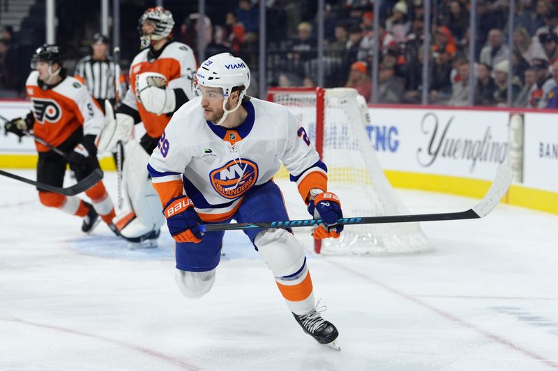 Jan 26, 2026; Philadelphia, Pennsylvania, USA; New York Islanders left wing Jonathan Drouin (29) in action against the Philadelphia Flyers in the second period at Xfinity Mobile Arena. Mandatory Credit: Kyle Ross-Imagn Images