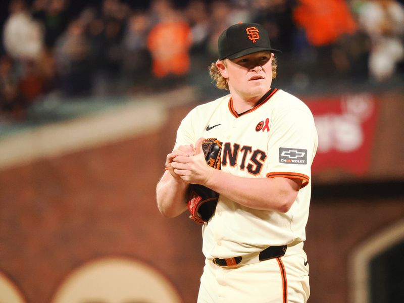 Jul 31, 2024; San Francisco, California, USA; San Francisco Giants starting pitcher Logan Webb (62) on the mound against the Oakland Athletics during the ninth inning at Oracle Park. Mandatory Credit: Kelley L Cox-USA TODAY Sports