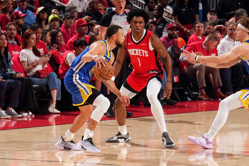 HOUSTON, TX - APRIL 30:   Stephen Curry #30 of the Golden State Warriors dribbles the ball during the game against the Houston Rockets  during Round 1 Game 5 of the 2025 NBA Playoffs   on April 30, 2025 at the Toyota Center in Houston, Texas. NOTE TO USER: User expressly acknowledges and agrees that, by downloading and or using this photograph, User is consenting to the terms and conditions of the Getty Images License Agreement. Mandatory Copyright Notice: Copyright 2025 NBAE (Photo by Jesse D. Garrabrant/NBAE via Getty Images)