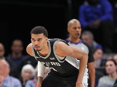 MEMPHIS, TENNESSEE - JANUARY 02: Victor Wembanyama #1 of the San Antonio Spurs looks on during the game against the Memphis Grizzlies at FedExForum on January 02, 2024 in Memphis, Tennessee. NOTE TO USER: User expressly acknowledges and agrees that, by downloading and or using this photograph, User is consenting to the terms and conditions of the Getty Images License Agreement. (Photo by Justin Ford/Getty Images)