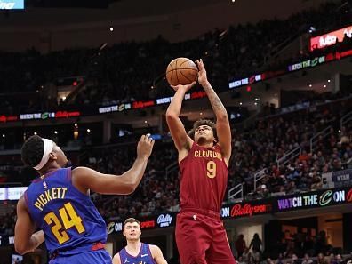 CLEVELAND, OH - NOVEMBER 19: Craig Porter #9 of the Cleveland Cavaliers shoots the ball during the game against the Denver Nuggets on November 19, 2023 at Rocket Mortgage FieldHouse in Cleveland, Ohio. NOTE TO USER: User expressly acknowledges and agrees that, by downloading and/or using this Photograph, user is consenting to the terms and conditions of the Getty Images License Agreement. Mandatory Copyright Notice: Copyright 2023 NBAE (Photo by Lauren Leigh Bacho/NBAE via Getty Images)