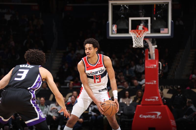 WASHINGTON, DC -? MARCH 21: Jordan Poole #13 of the Washington Wizards handles the ball during the game against the Sacramento Kings on March 21, 2024 at Capital One Arena in Washington, DC. NOTE TO USER: User expressly acknowledges and agrees that, by downloading and or using this Photograph, user is consenting to the terms and conditions of the Getty Images License Agreement. Mandatory Copyright Notice: Copyright 2024 NBAE (Photo by Stephen Gosling/NBAE via Getty Images)