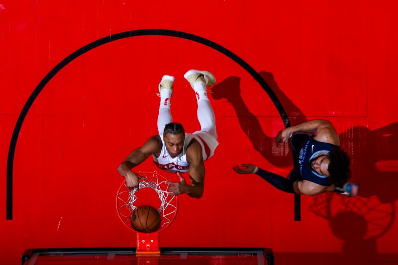 TORONTO, CANADA - JANUARY 22: Scottie Barnes #4 of the Toronto Raptors drives to the basket during the game against the Memphis Grizzlies on January 22, 2024 at the Scotiabank Arena in Toronto, Ontario, Canada.  NOTE TO USER: User expressly acknowledges and agrees that, by downloading and or using this Photograph, user is consenting to the terms and conditions of the Getty Images License Agreement.  Mandatory Copyright Notice: Copyright 2024 NBAE (Photo by Vaughn Ridley/NBAE via Getty Images)