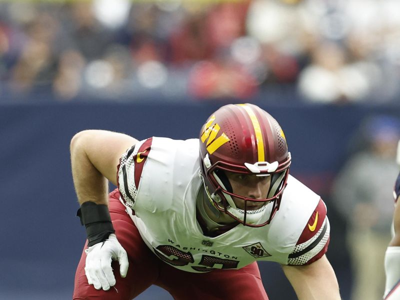 Washington Commanders defensive end Casey Toohill (95) lines up for the snap during an NFL game against the Houston Texans on Sunday, November 20, 2022, in Houston. (AP Photo/Matt Patterson)