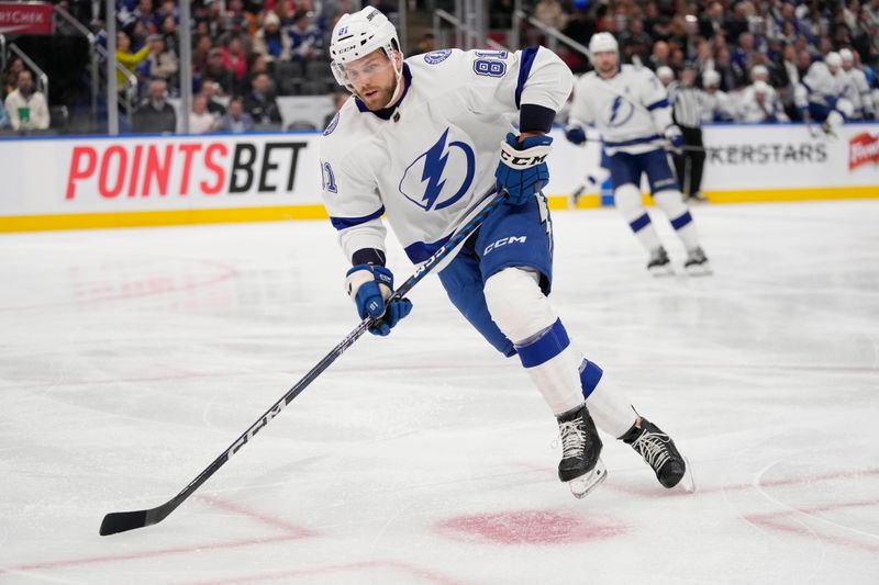 Nov 6, 2023; Toronto, Ontario, CAN; Tampa Bay Lightning defenseman Erik Cernak (81) skates against the Toronto Maple Leafs during the first period at Scotiabank Arena. Mandatory Credit: John E. Sokolowski-USA TODAY Sports