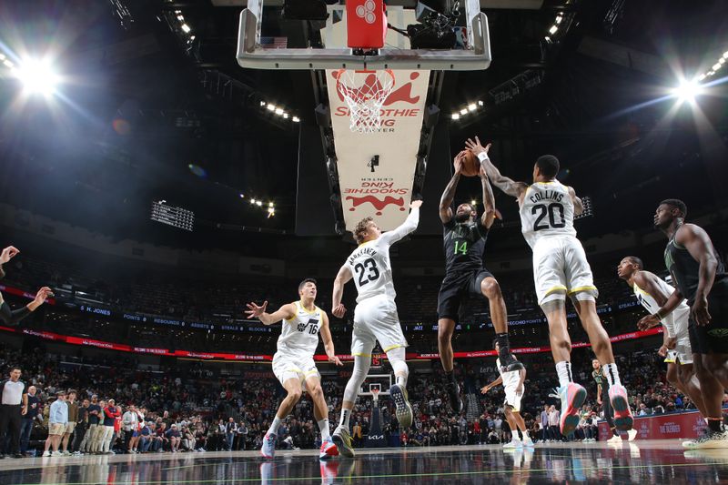 NEW ORLEANS, LA - JANUARY 23: Brandon Ingram #14 of the New Orleans Pelicans drives to the basket during the game against the Utah Jazz on January 23, 2024 at the Smoothie King Center in New Orleans, Louisiana. NOTE TO USER: User expressly acknowledges and agrees that, by downloading and or using this Photograph, user is consenting to the terms and conditions of the Getty Images License Agreement. Mandatory Copyright Notice: Copyright 2024 NBAE (Photo by Layne Murdoch Jr./NBAE via Getty Images)