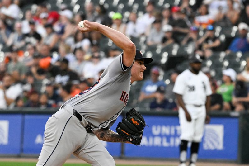 Jun 19, 2024; Chicago, Illinois, USA;  Houston Astros pitcher Hunter Brown (58) delivers against the Chicago White Sox during the first inning at Guaranteed Rate Field. Mandatory Credit: Matt Marton-USA TODAY Sports