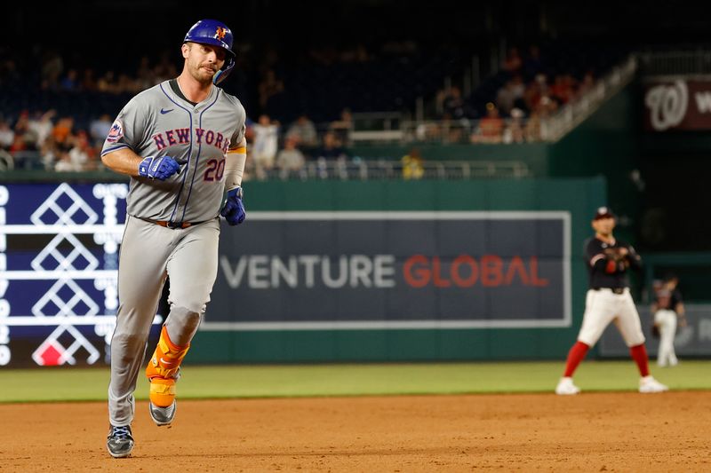 Jun 4, 2024; Washington, District of Columbia, USA; New York Mets first base Pete Alonso (20) rounds the bases after hitting a solo home run against the Washington Nationals during the ninth inning at Nationals Park. Mandatory Credit: Geoff Burke-USA TODAY Sports