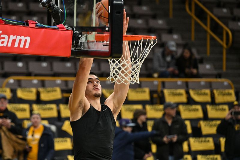 Jan 20, 2024; Iowa City, Iowa, USA; Purdue Boilermakers center Zach Edey (15) warms up before the game against the Iowa Hawkeyes at Carver-Hawkeye Arena. Mandatory Credit: Jeffrey Becker-USA TODAY Sports