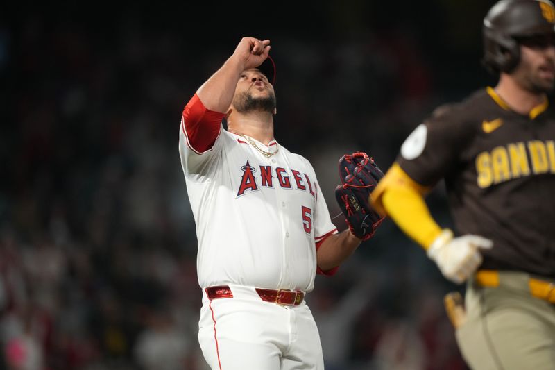 Jun 3, 2024; Anaheim, California, USA; Los Angeles Angels pitcher Carlos Estévez (53) celebrates after the game against the San Diego Padres at Angel Stadium. Mandatory Credit: Kirby Lee-USA TODAY Sports