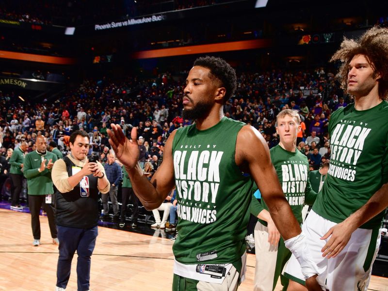 PHOENIX, AZ - FEBRUARY 6:  Malik Beasley #5 of the Milwaukee Bucks walks on the court during player introductions  on February 6, 2024 at Footprint Center in Phoenix, Arizona. NOTE TO USER: User expressly acknowledges and agrees that, by downloading and or using this photograph, user is consenting to the terms and conditions of the Getty Images License Agreement. Mandatory Copyright Notice: Copyright 2024 NBAE (Photo by Barry Gossage/NBAE via Getty Images)