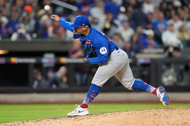 May 10, 2025; New York City, New York, USA; Chicago Cubs pitcher Daniel Palencia (48) delivers a pitch against the New York Mets during the seventh inning at Citi Field. Mandatory Credit: Gregory Fisher-Imagn Images
