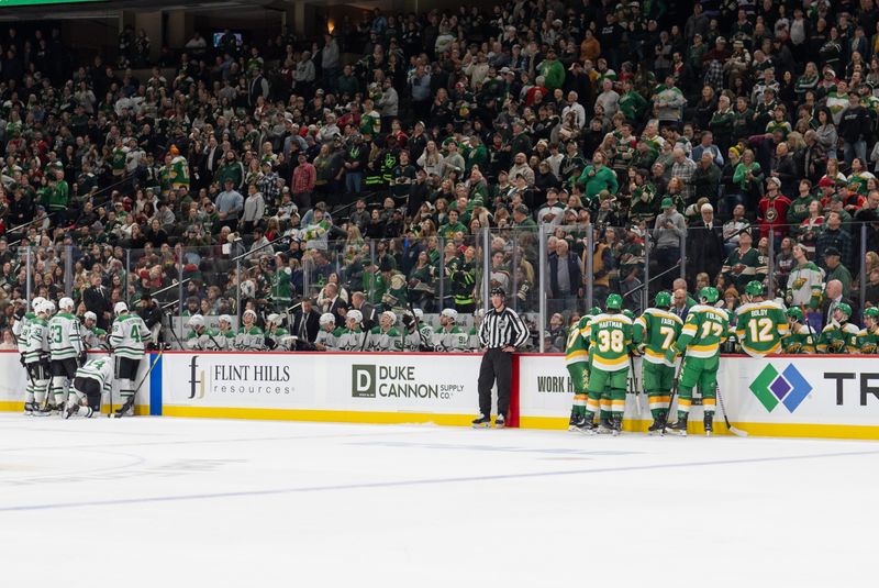 Nov 16, 2024; Saint Paul, Minnesota, USA; The Minnesota Wild call a timeout late in the third period against the Dallas Stars at Xcel Energy Center. Mandatory Credit: Matt Blewett-Imagn Images