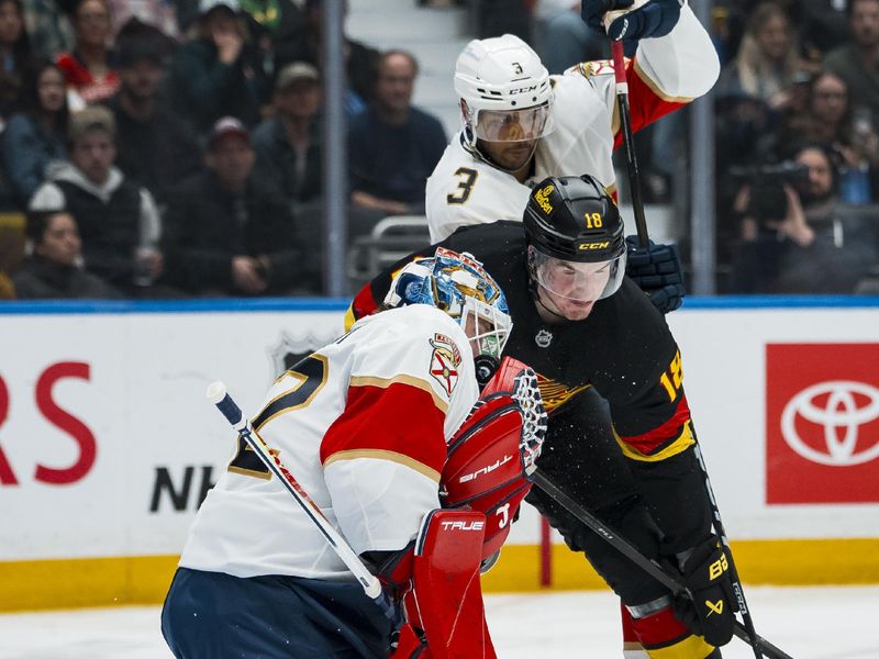 Mar 17, 2026; Vancouver, British Columbia, CAN; Vancouver Canucks forward Aatu Raty (54) and forward Evander Kane (91) celebrate Raty’s goal against the Florida Panthers in the second period at Rogers Arena. Mandatory Credit: Bob Frid-Imagn Images